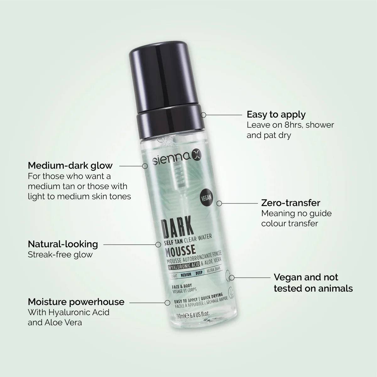 Sienna-X Clear Water Mousse Skaidrios savaiminio įdegio putos, 190 ml