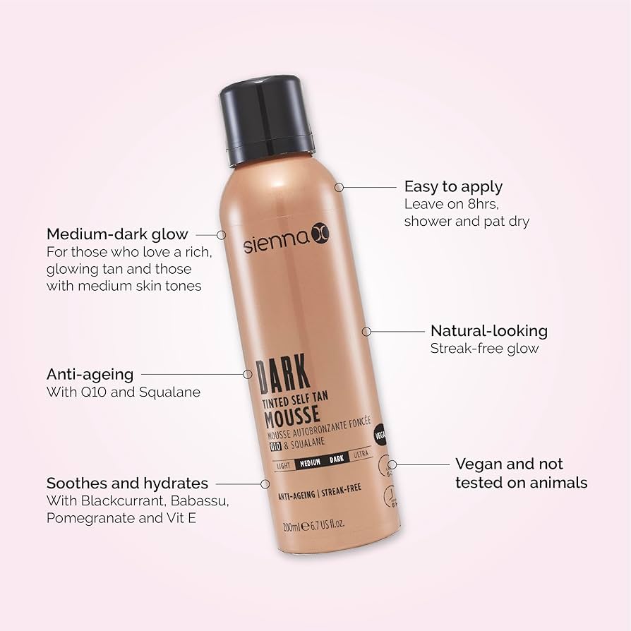 Sienna-X Dark Tinted Self Tan Mousse Tamsaus atspalvio savaiminio įdegio putos, 200 ml