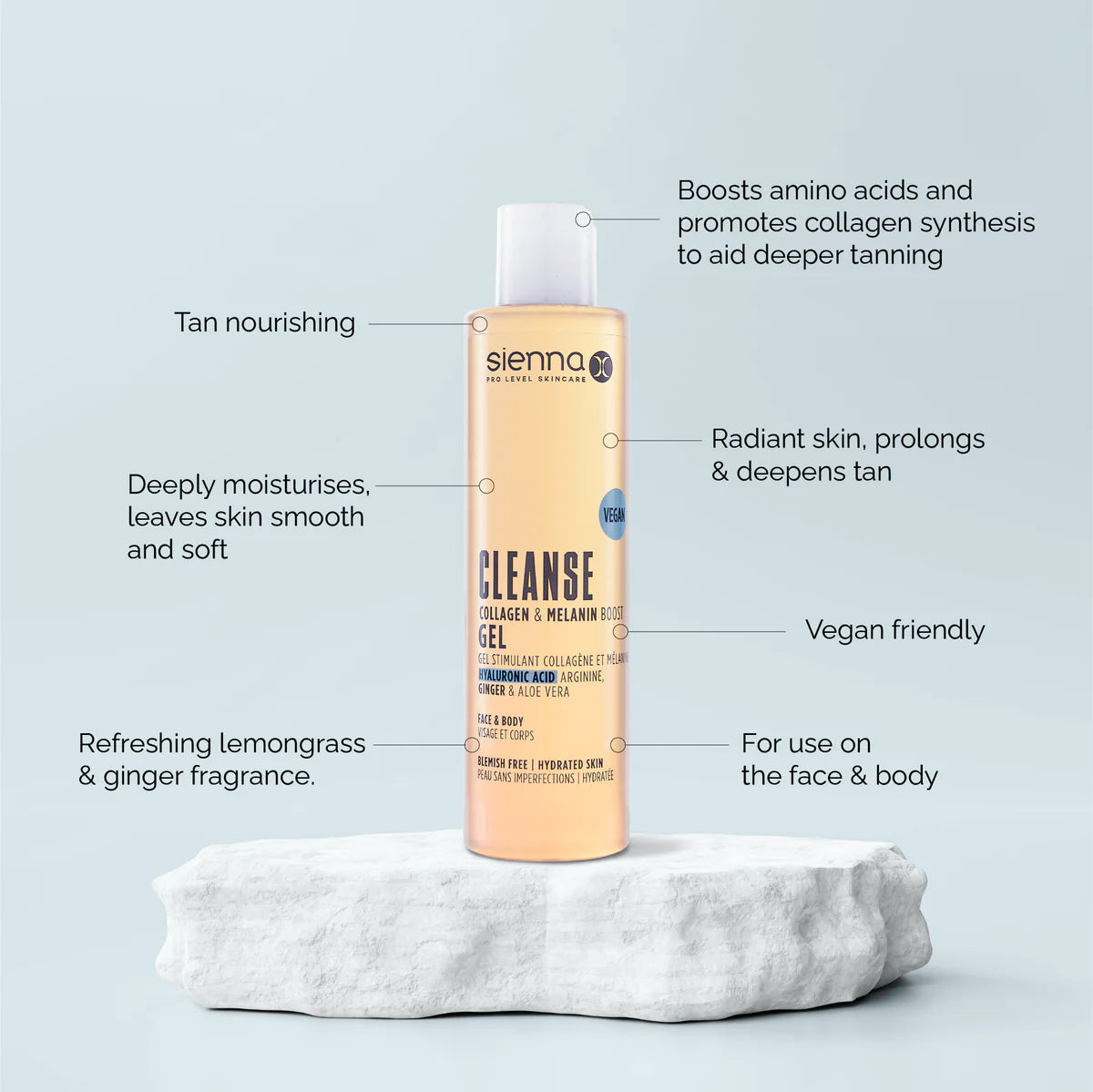 Sienna-X Cleanse Collagen & Melanin Boosting Gel Skatinantis įdegį prabangus valomasis gelis, 200 ml