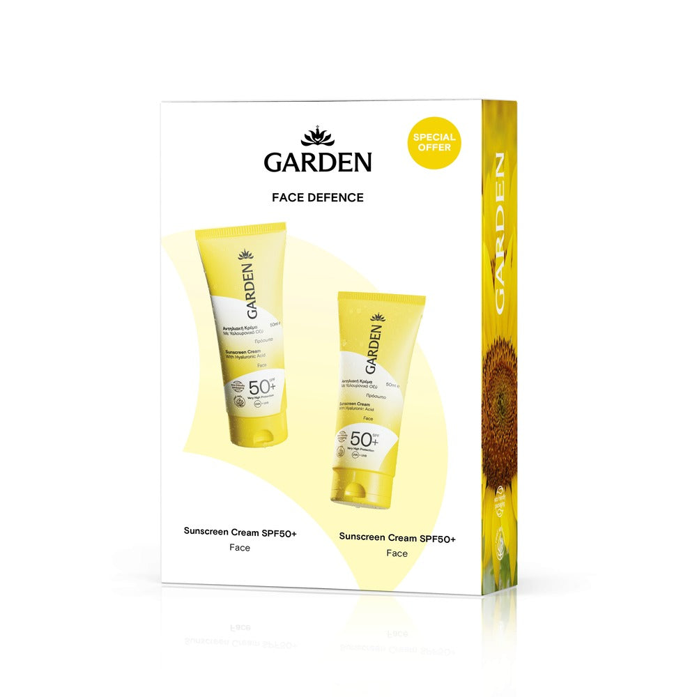 GARDEN SUN BOX "Face Defence" 1+1 Apsauginis veido kremas nuo saulės su hialurono rūgštimi SPF50+, 50ml