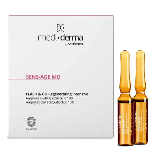 MEDI+DERMA FLASH & GO REGENERATING INTENSIVE ODĄ REGENERUOJANČIOS AMPULĖS SU GLIKOLIO RŪGŠTIMI, 5 VNT.