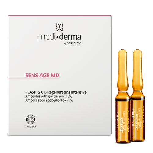 MEDI-DERMA FLASH & GO REGENERATING INTENSIVE ODĄ REGENERUOJANČIOS AMPULĖS SU GLIKOLIO RŪGŠTIMI, 5 VNT.